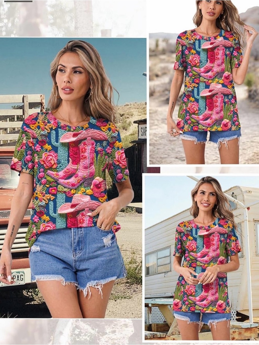 Western Cowboy Boot Print Tee shirt top cowgirl swift Dolly country